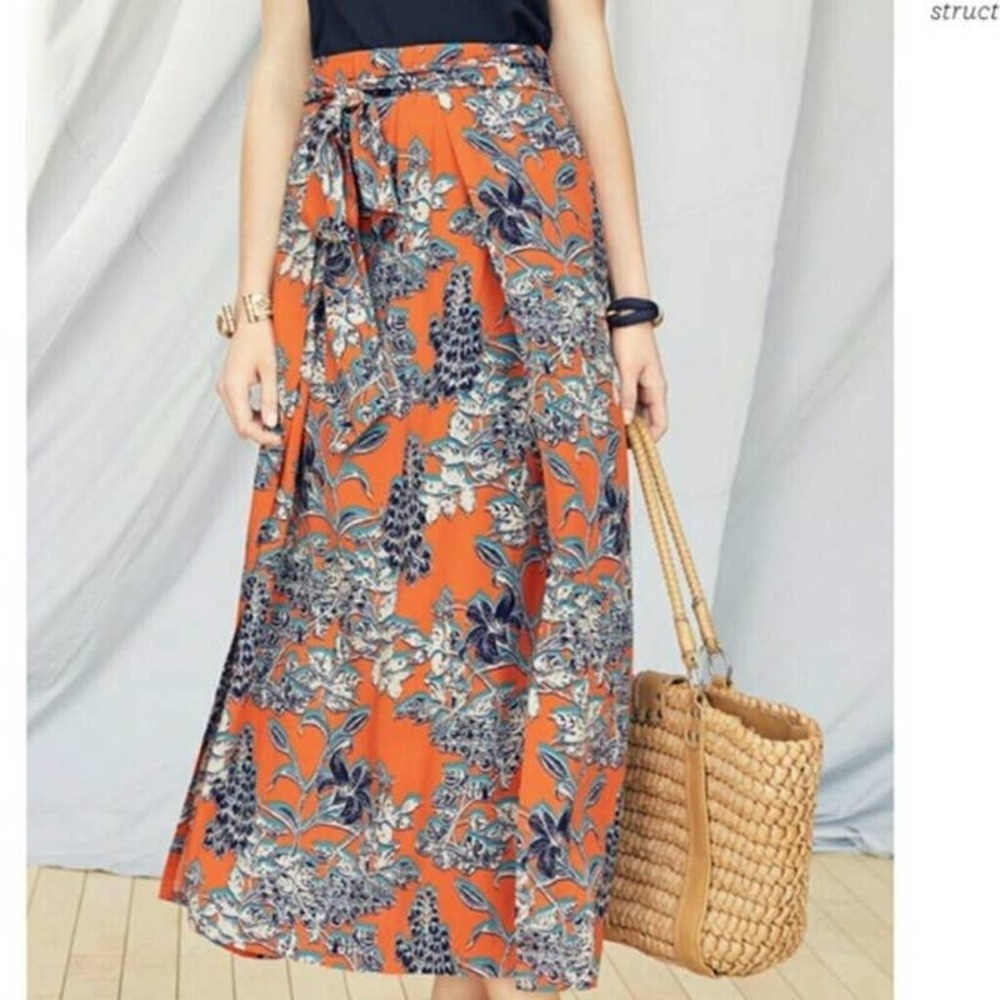 Cabi Womens Skirt Size Medium Orange Blue Floral Calypso Maxi‎ Wrap 5250